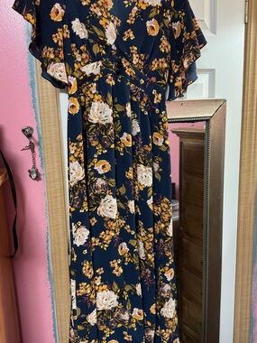 bailey blue Navy Floral Dress with Yellow and Cream Blooms